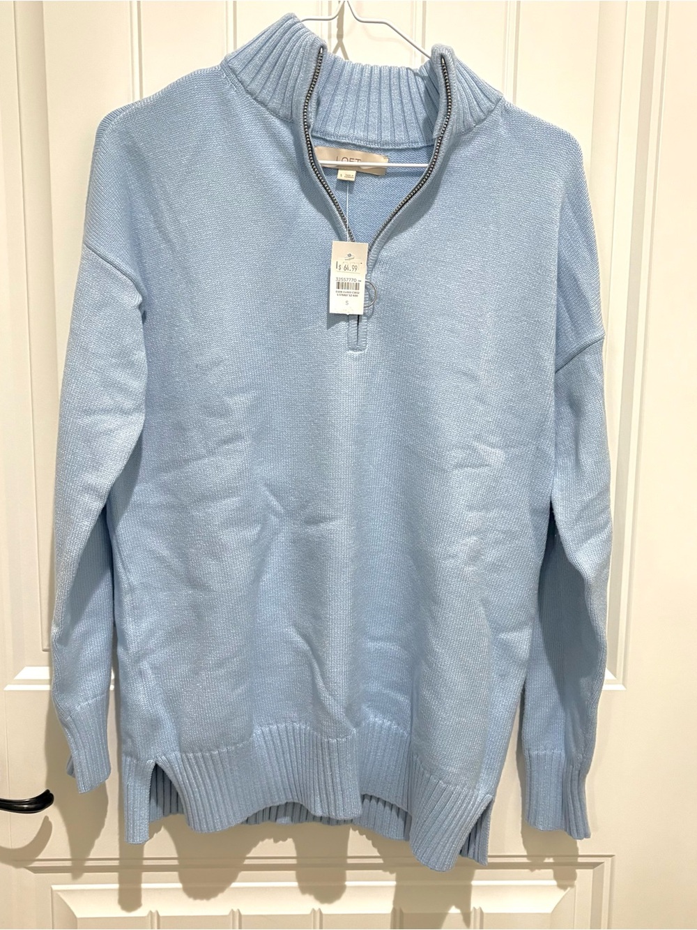Loft Ribbed 1/4 Zip Collar Sweater Small Blue Retail $69.50 NWT